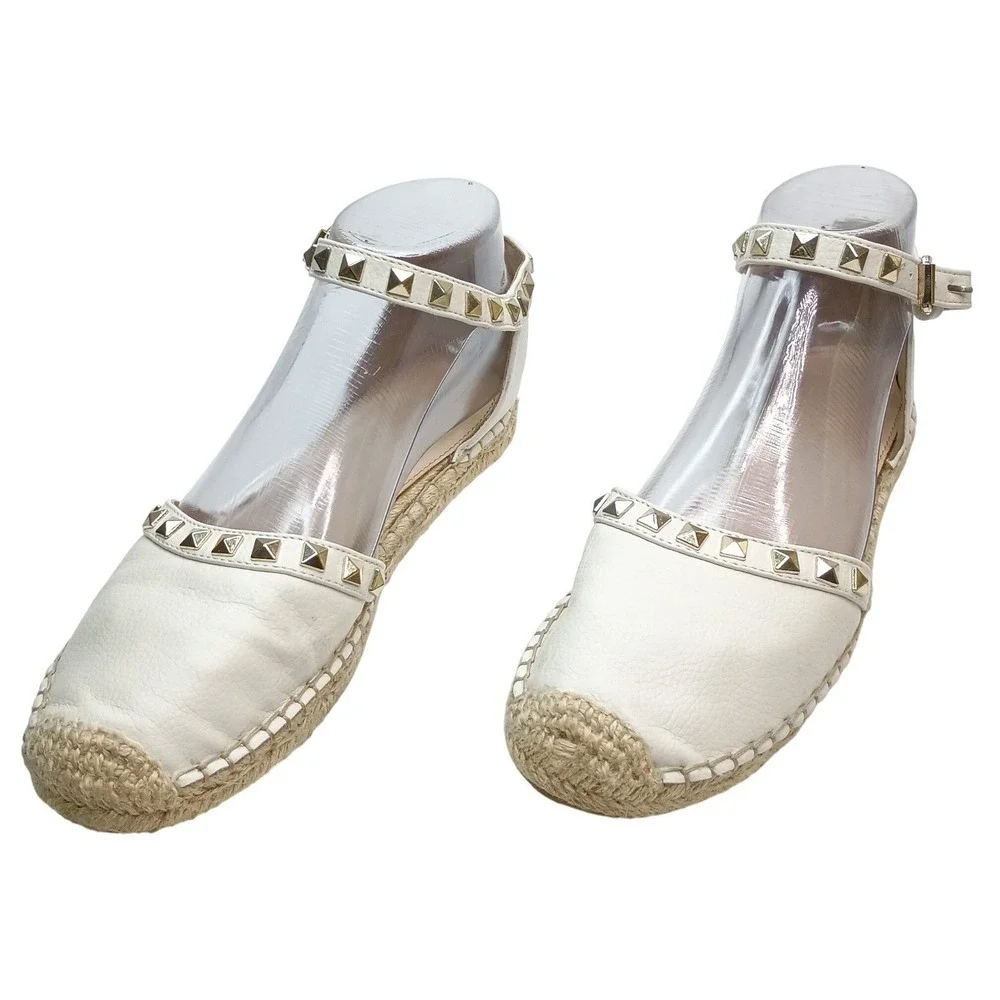 Marc Fisher Womens‎ 7.5 M White Studded Espadrille Flats Ankle Strap Shoe